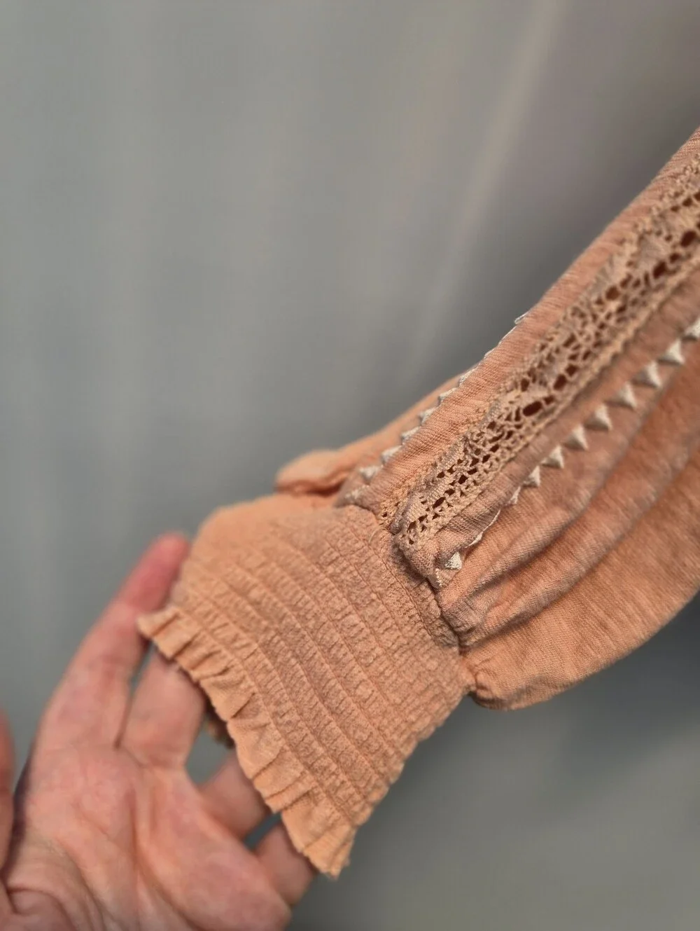Free People Silverlake Peasant Blouse Large Peach Fairycore 70s Boho Chic Lace